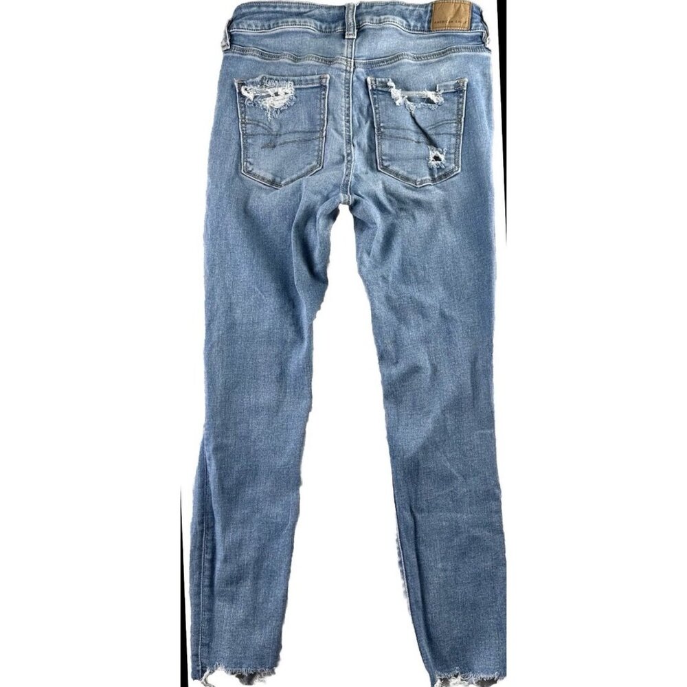 American Eagle Jegging Jean Womens Sz 4S Lt Wash Raw Hem Stretch Distressed Boho